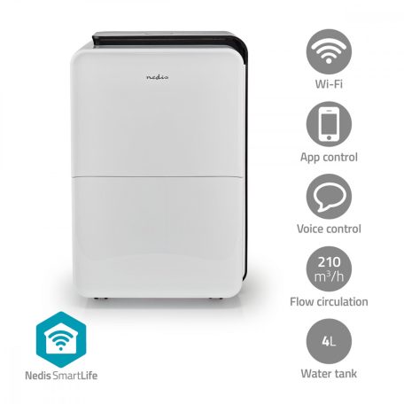 NEDIS smart páramentesítő DEHU30WTW páraelszívó, okos párafaló - wifi párátlanító 30-50liter/nap SmartLife | Wi-Fi | 30 l/Nap | Párátlanítás | Android™ / IOS | Állítható higrosztát | 210 m³/h