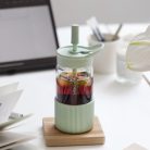 BUYDEEM DG425-CG üveg palack szívószállal, 500 ml, boroszilikát üveg, zöld