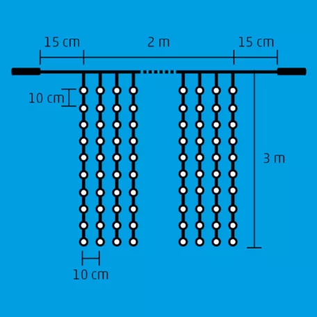 Home DLF 600/WH LED-es fényfüggöny, 2x3 m / 600 db hidegfehér LED, állófényű, fehér vezeték, sorolható, kül- és beltéri kivitel