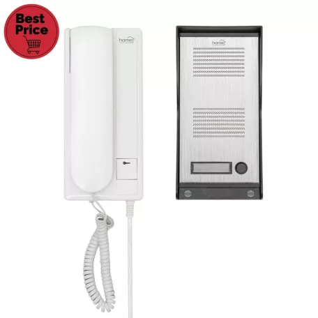 Home DP 22 vezetékes kaputelefon szett, falon kívüli alumínium kültéri egység, kétvezetékes bekötés, zárnyitási lehetőség, IP23 vízállóság, 230V