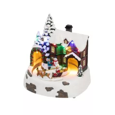   Home DRM 15 dioráma, havas ház, színes LED, rénszarvasszán, beltéri