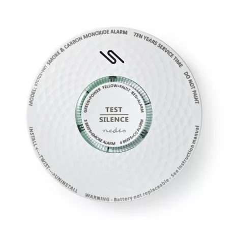 Füst és szén-monoxid riasztó | Elemes Áramellátás | Akkumulátor üzemidő: 10 év | EN 14604 | Teszt gombbal | 85 dB | ABS | Fehér