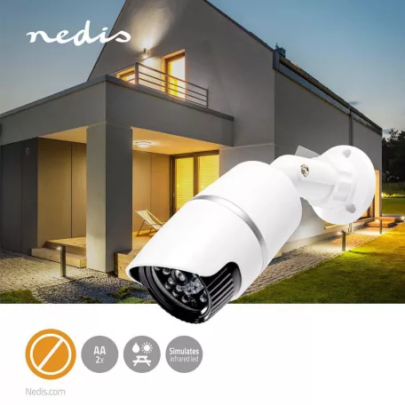 Biztonsági Kamera Utánzat | Golyó | IP44 | Elemes Áramellátás | Kültéri | Fali tartóval együtt | Fehér