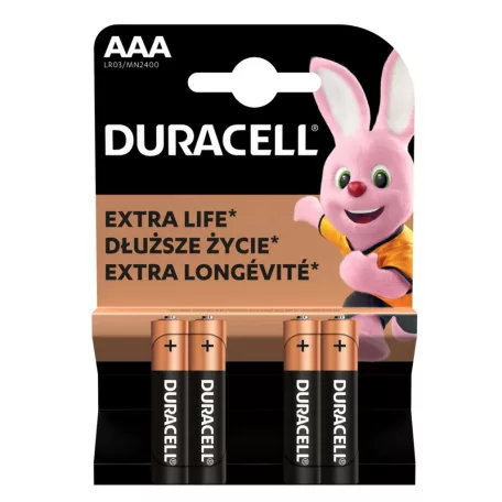 Duracell LR03 10PP110024 AAA alkáli elem, 1,5 V feszültség, 4db/bliszter