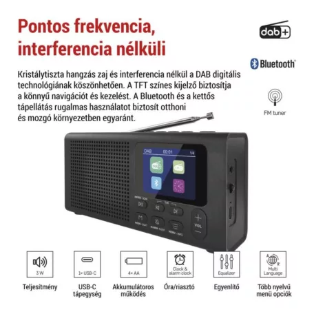 Hordozható rádió Bluetooth, DAB / DAB+ / FM, fekete színű