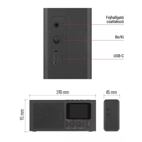Hordozható rádió Bluetooth, DAB / DAB+ / FM, fekete színű