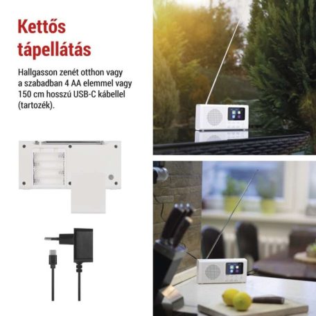 Hordozható rádió Bluetooth, DAB / DAB+ / FM, fehér színben