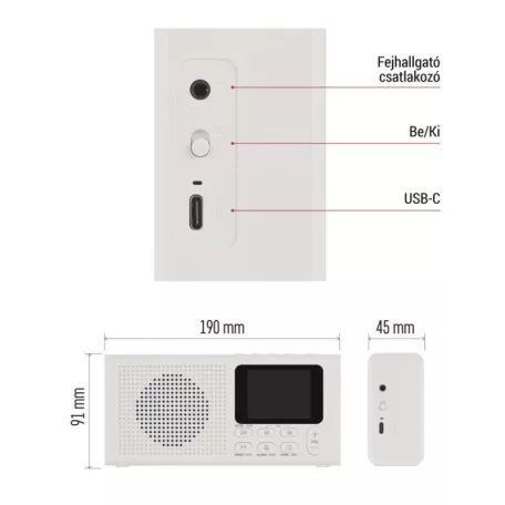 Hordozható rádió Bluetooth, DAB / DAB+ / FM, fehér színben