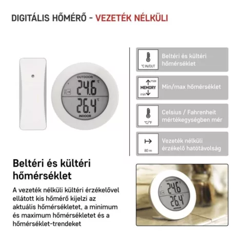 Digitális hőmérő, vezeték nélküli érzékelővel E0129