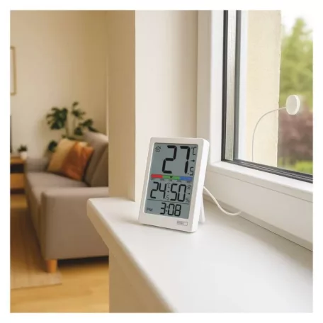 Digitális hőmérő páratartalom-mérővel, vezetékes érzékelővel, ébresztőórával E0558P