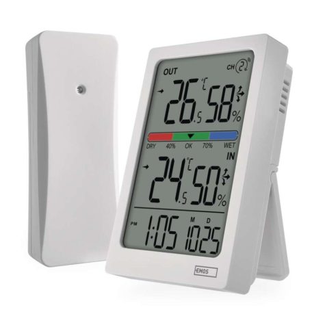 Digitális hőmérő páratartalom-mérővel, vezeték nélküli érzékelővel, óra, dátum E0558W