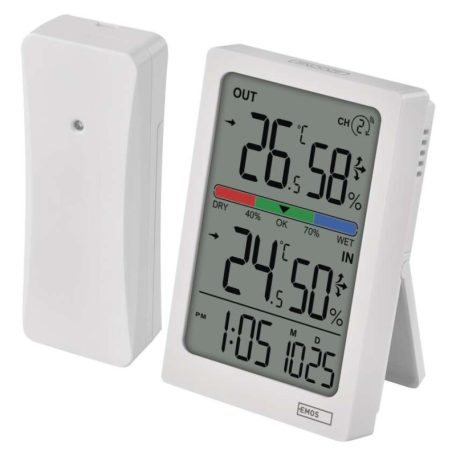 Digitális hőmérő páratartalom-mérővel, vezeték nélküli érzékelővel, óra, dátum E0558W