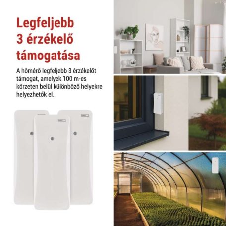 Digitális hőmérő páratartalom-mérővel, vezeték nélküli érzékelővel, óra, dátum E0558W