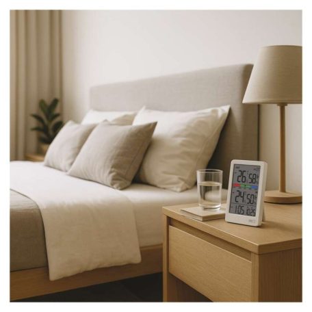 Digitális hőmérő páratartalom-mérővel, vezeték nélküli érzékelővel, óra, dátum E0558W