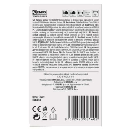 EMOS Vezeték nélküli érzékelő E06018, E6016