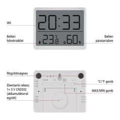   Digitális hőmérő páratartalom-mérővel, vezeték nélküli érzékelővel, óra, dátum E6210