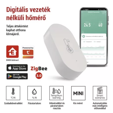 GoSmart digitális vezeték nélküli hőmérő, páratartalom-mérővel, ZigBee EGS0102
