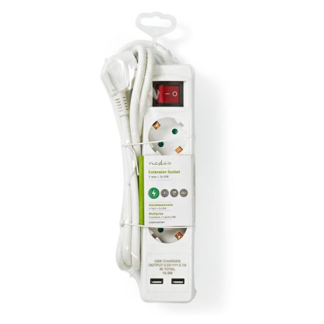 Elosztó | Földelt csatlakozó / F típus (CEE 7/7) | 3 utas | 1.50 m | 3680 W | 16 A | Földelés típusa: Oldal Érzékelő | 230 V AC 50/60 Hz | Aljzat szög: 45 ° | H05VV-F 3G1.5mm² | Integrált kapcsoló | Fehér