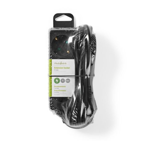 Elosztó | Földelt csatlakozó / F típus (CEE 7/7) | 3 utas | 3.00 m | 3680 W | 16 A | Földelés típusa: Oldal Érzékelő | 230 V AC 50/60 Hz | Aljzat szög: 45 ° | H05VV-F 3G1.5mm² | Fekete