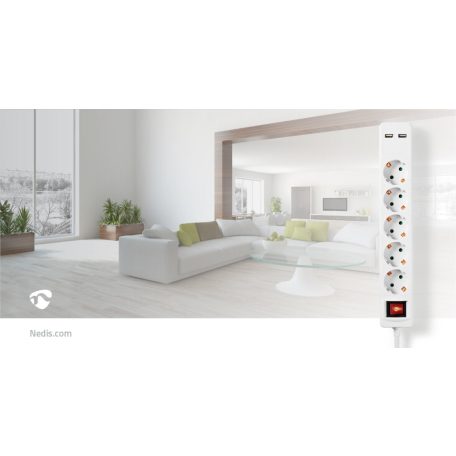 Elosztó | Földelt csatlakozó / F típus (CEE 7/7) | 5 utas | 1.50 m | 3680 W | 16 A | Földelés típusa: Oldal Érzékelő | 230 V AC 50/60 Hz | Aljzat szög: 45 ° | H05VV-F 3G1.5mm² | Integrált kapcsoló | Fehér
