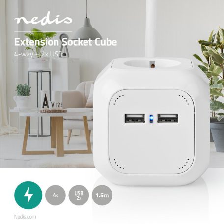 Elosztó | Földelt csatlakozó / F típus (CEE 7/7) | 4 utas | 1.50 m | 3680 W | 16 A | Földelés típusa: Oldal Érzékelő | 230 V AC 50/60 Hz | Aljzat szög: 90 ° | H05VV-F 3G1.5mm² | Fehér