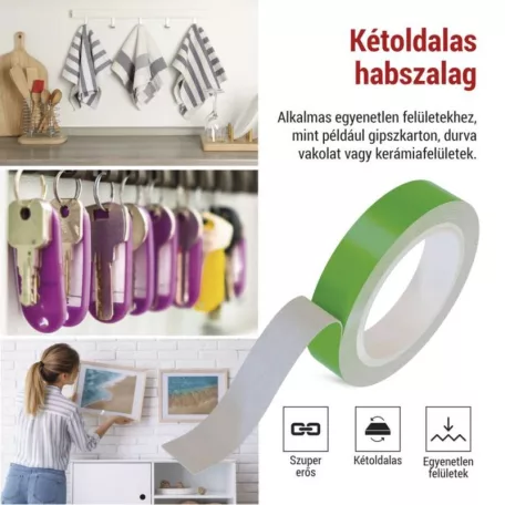  Kétoldalas habszalag 20 mm / 3 m, zöld