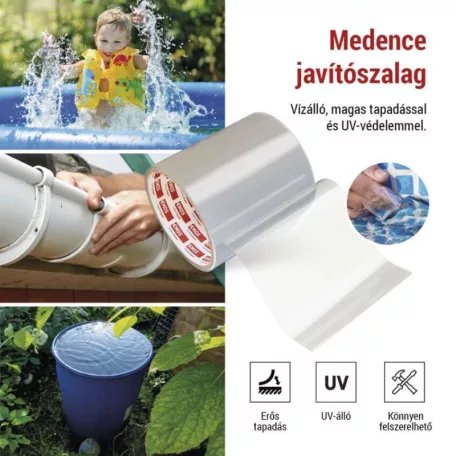 Javító ragasztószalag úszómedencékhez, 1 m × 100 mm, átlátszó