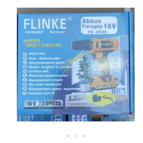 Flinke akkus ütvefúró, ütvecsavarozó 18V (FK-8026) 2db akkumulátorral és töltővel kofferban Flinke akkus csavarbehajtó fúró ütvefúró akkuval készletben (sárga) papír dobozban