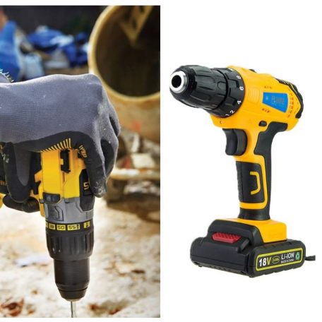 Flinke akkus ütvefúró, ütvecsavarozó 18V (FK-8026) 2db akkumulátorral és töltővel kofferban Flinke akkus csavarbehajtó fúró ütvefúró akkuval készletben (sárga) papír dobozban