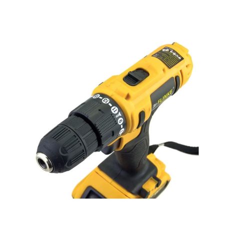 Flinke akkus ütvefúró, ütvecsavarozó 18V (FK-8026) 2db akkumulátorral és töltővel kofferban Flinke akkus csavarbehajtó fúró ütvefúró akkuval készletben (sárga) papír dobozban