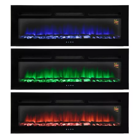 Beépíthető vagy falra szerelhető elektromos kandalló, 127 cm, távirányító, színválasztás, természetes égés hatás, időzítő, színes láng, teljesítmény 2000 W Beépíthető látványkandalló