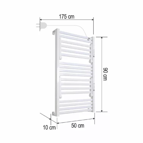 HOME FKTW345W fali elektromos törölközőszárító, 345 W, visszajelző LED, 4 program, IPX1, 2 zónás vezérlés, fehér színű