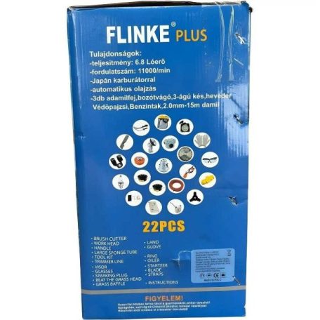 Flinke FK-3800 Benzines Fűkasza 6,8 LE 65ccm 22 részes 2025-s modell ipari kivitel japán motoros professszionális bozótvágó anti vibációs system 15m Damillal