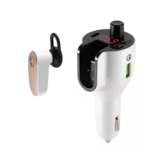   SAL FMBT 1000 BT fülhallgató autós töltővel, FM transmitter, QC USB gyorstöltő, Bluetooth, beépített mikrofon