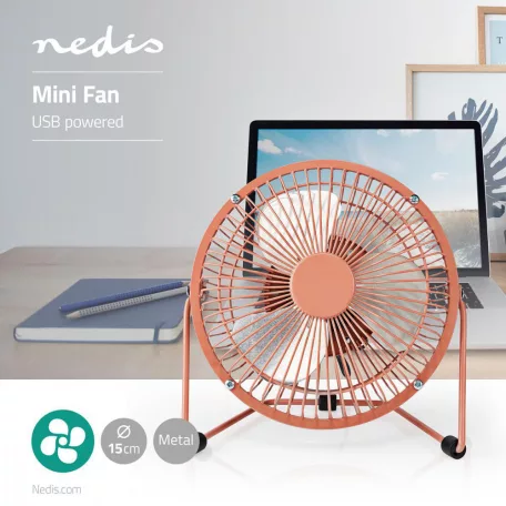 Asztali ventillátor | USB-áramellátású | Átmérő: 150 mm | 3 W | 1-sebességes | Szüreti Rózsaszín