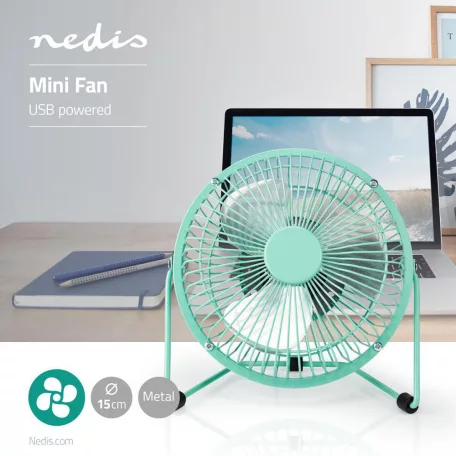 Asztali ventillátor | USB-áramellátású | Átmérő: 150 mm | 3 W | 1-sebességes | Türkizkék