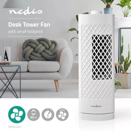 Asztali ventillátor | Hálózati Áramellátás | Átmérő: 300 mm | 25 W | Oszcilláló | 3-sebességes | Fehér