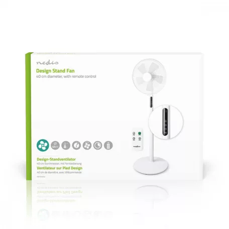 Álló Ventilátor | Átmérő: 400 mm | 3-sebességes | Oszcilláló | 45 W | LED | Automatikus kikapcsolás időzítő | Távirányító | Fehér