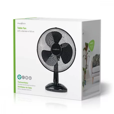NEDIS Asztali ventillátor | Hálózati Áramellátás | Átmérő: 300 mm | 35 W | Oszcilláló | 3-sebességes | Fekete