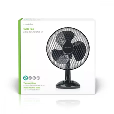 Asztali ventillátor | Hálózati Áramellátás | Átmérő: 300 mm | 35 W | Oszcilláló | 3-sebességes | Fekete