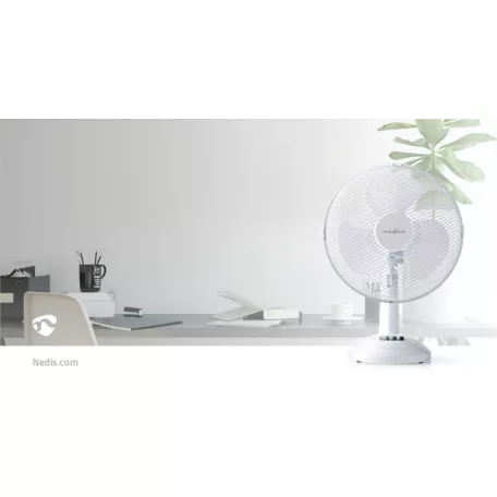 NEDIS Asztali ventillátor | Hálózati Áramellátás | Átmérő: 300 mm | 35 W | Oszcilláló | 3-sebességes | Fehér