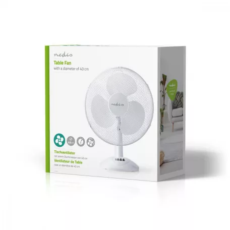 NEDIS Asztali ventillátor | Hálózati Áramellátás | Átmérő: 400 mm | 45 W | Oszcilláló | 3-sebességes | Fehér