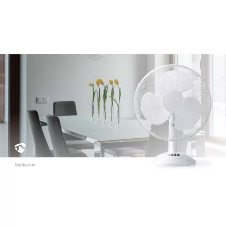 NEDIS Asztali ventillátor | Hálózati Áramellátás | Átmérő: 400 mm | 45 W | Oszcilláló | 3-sebességes | Fehér