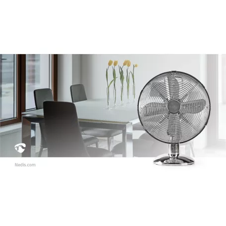 Asztali ventillátor | Hálózati Áramellátás | Átmérő: 300 mm | 35 W | Oszcilláló | 3-sebességes | Króm