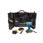 Flinke akkus fúró, csavarozó 25V 150 részes fúrógép kofferban (FK-8016) 2db akkumulátorral, töltővel és 150db kiegészítővel szerszámokkal