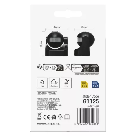 EMOS Mozgásérzékelő (PIR) IP44 12m 180°