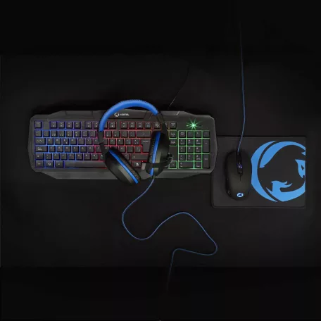 Gaming Combo Kit | 4-in-1 | Billentyűzet, fejhallgató, egér és egérpad | Fekete / Kék | QWERTY | ES Kiosztás