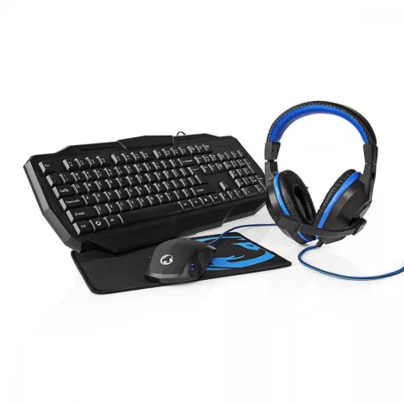 Gaming Combo Kit | 4-in-1 | Billentyűzet, fejhallgató, egér és egérpad | Fekete / Kék | QWERTY | ES Kiosztás