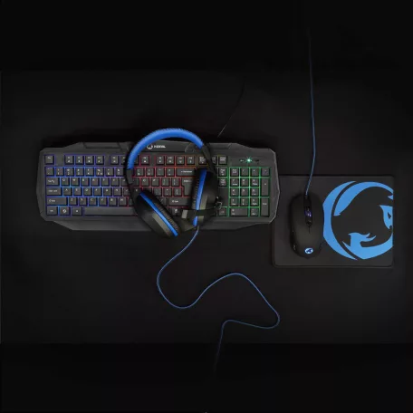 Gaming Combo Kit | 4-in-1 | Billentyűzet, fejhallgató, egér és egérpad | Fekete / Kék | QWERTY | US Kiosztás