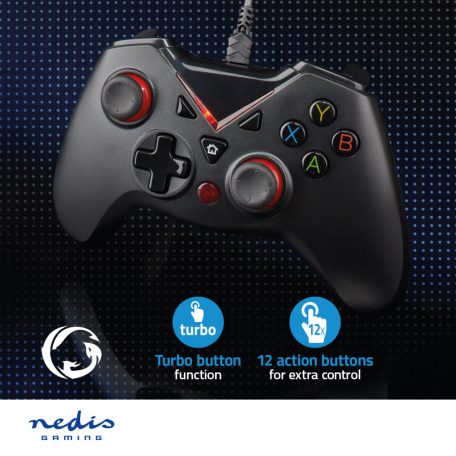 gamepad | USB Type-A | USB-áramellátású | PC | Gombok száma: 12 | Kábel hossz: 1.60 m | Fekete